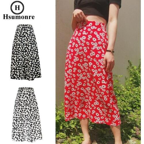 High Waist Chiffon Small Daisy Half-length Skirt Female Zipper and Ankle Skirt Printed Girl Figure Tall Campus Style Daily Wear