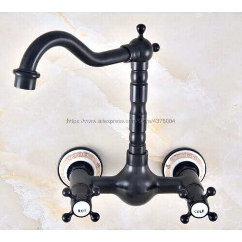 Basin Faucets Oil Rubbed Bronze Bathroom Kitchen Faucet Swivel Wall Mounted Dual Handle Hot Cold Mixer Taps Nnf468