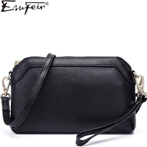2018 ESUFEIR 100% Genuine Leather Women Messenger Bag Famous Brand Shoulder Bag Women Daily Clutch Envelope Bag Crossbody Bag