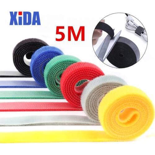 1 Roll 5M Self Adhesive Reusable Cable Tie Nylon Fastener Hook and Loop Strap Cord Ties PC TV Organizer 10mm x 5m Free Shipping