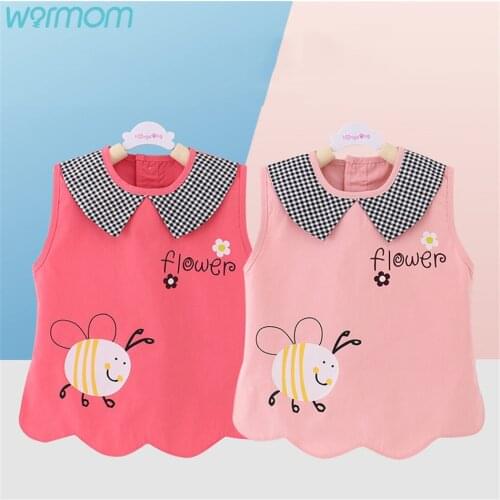 Warmom Baby Bibs Cute Colorful Cartoon Cotton Childrens Eating Bibs Waterproof Dirt-proof Light Style Rice Pockets With Buckle