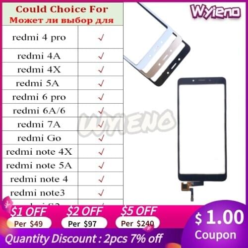 Wyieno For Redmi Note 3 4 6 Pro 4A 4X 5A 6A 7 7A S2 Y2 Go Touch Screen Digitizer Glass Sensor Panel Touchpad