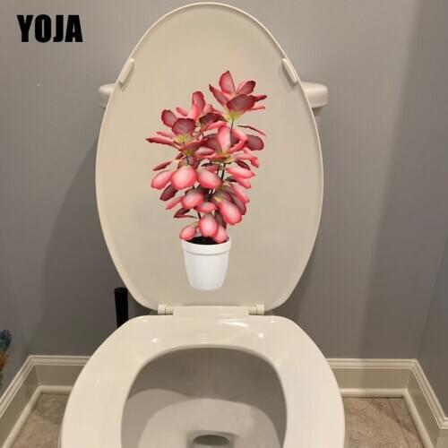 YOJA 22.4X12CM Red Potted Plant Living Room Wall Sticker Decal Fashion Bathroom Toilet Decoration T1-1710