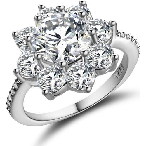 Large Flower Rings for women party gift new luxury Cubic CZ Crystal Engagement Ring Wedding band fashion silver color jewelry