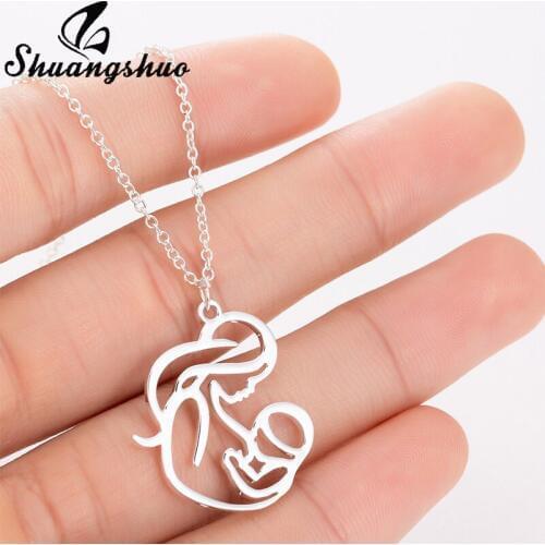 Shuangshuo 2019 Fashion Family MUM BABY Stainless Steel Necklace for Women Color Pendant Necklace Jewelry bisuteria mujer