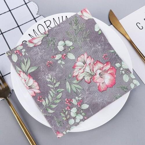 1lot/20Pcs Decoupage Color Printed Napkins Black Pink Flower Paper Towels Wedding Anniversary Party Dinner Table Tissues Decor