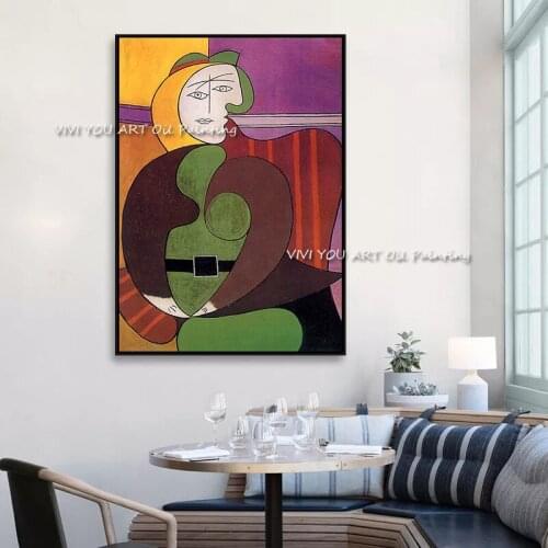 100% Handmade The woman sitting on the red sofa Picasso oil painting Portrait Large Canvas Living Room Home Picture Decoration
