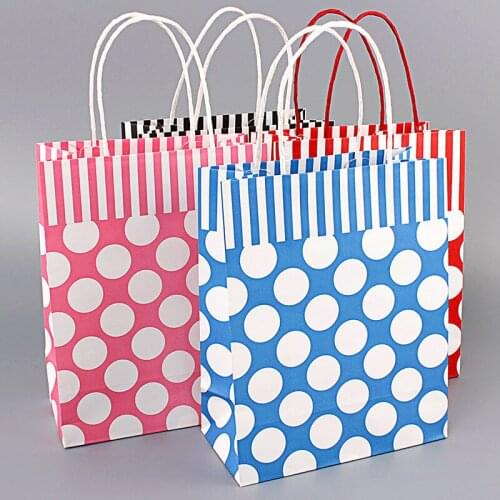 12pcs New polka dot paper bag white kraft paper gift bag multi-size clothing packaging bags with handle party favors pouch