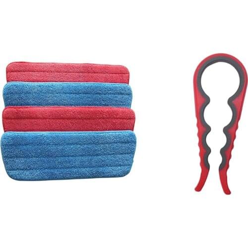 1x 4In1 Functional Container Bottle Jar Lid Can Opener & 4 Pack Microfiber Mop Replacement Heads