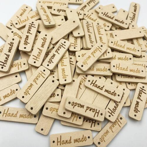 25/50/100pcs Rectangle Wooden Button "Hand Made" Wood Button Sewing Accessories For Clothes Handmade Scrapbooking Craft WB507