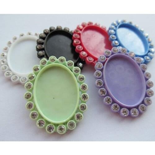30pcs White Rhinestone Multicolor Flatback Oval Resin Pendant Charm Finding,Base Setting Tray Bezel,fit 18mmx25mm Cabochon Cameo