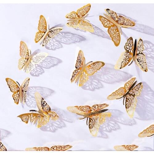 12pcs 3D Paper Butterfly Wall Stickers Creative Butterflies for Home Wedding Decor Kids Room Decoration Art Wall Decals DIY