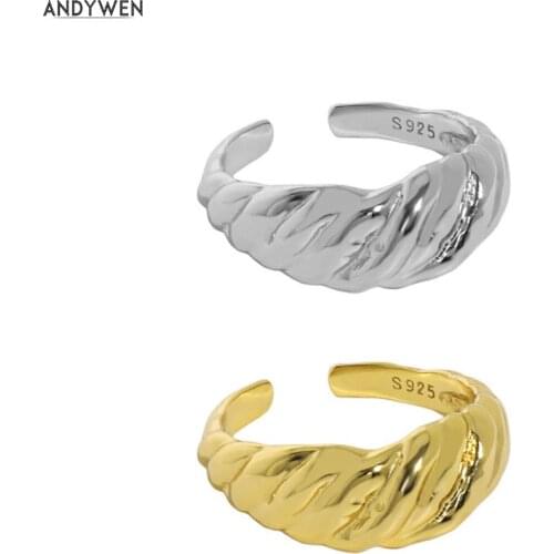 ANDYWEN 925 Sterling Silver Gold Plain Screw Resizable Rings 2021 Women Luxury Rock Punk Adjustable Ring Luxury Jewelry For Wome