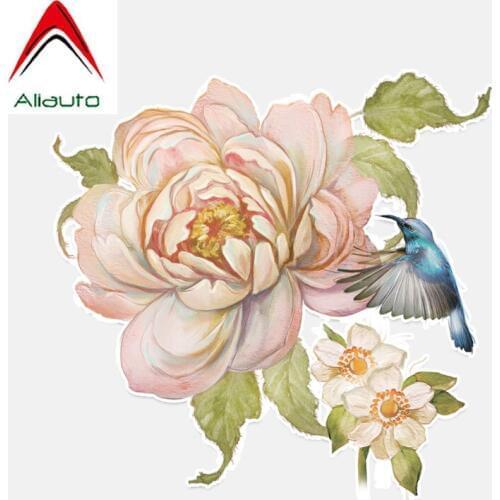 Aliauto Car Stickers Unique Beautiful Peony Magpie Auto Accessories Decor PVC Decal for Popsoket Jeep Vw T4 Mercedes ,14cm*13cm