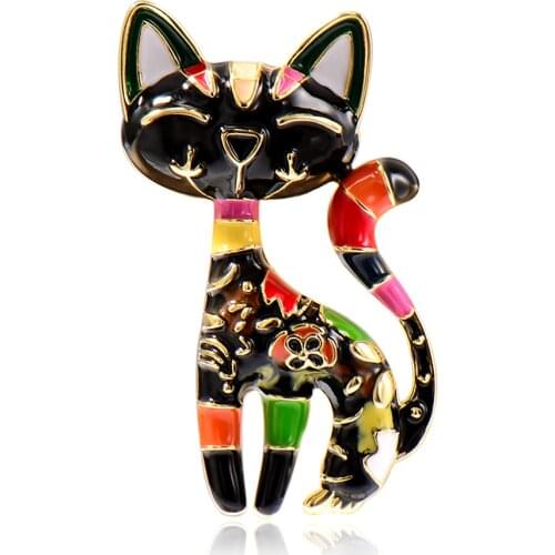 Blucome Enamal Animal Brooches Cute Colorful Cat Shape Corsage Suit Bag Scarf Hat Pin Jewelry for Women Kids Clothes Accessories