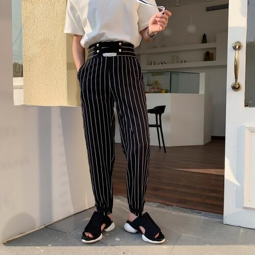 Men High Waist Stripe Casual Pant Fashion Hip Hop Harem Trousers Male Women Suit Pants Streetwear