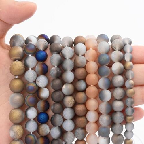 Crude Metallic Coated Agates Beads Loose Stone Beads for DIY Jewelry Making Bracelet Necklace Charms Accessories 4/6/8/10/12 MM