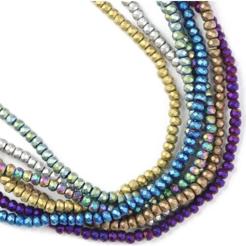 Matte Blue,Gold,Green Flat Round Hematite 3x2mm 200pcs Natural Stone Spacer Loose Beads For Jewelry Making DIY Bracelet Necklace