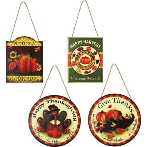 Harvest Thanksgiving 10 LED Wooden Front Door Hanger Glowing Pumpkin Turkey