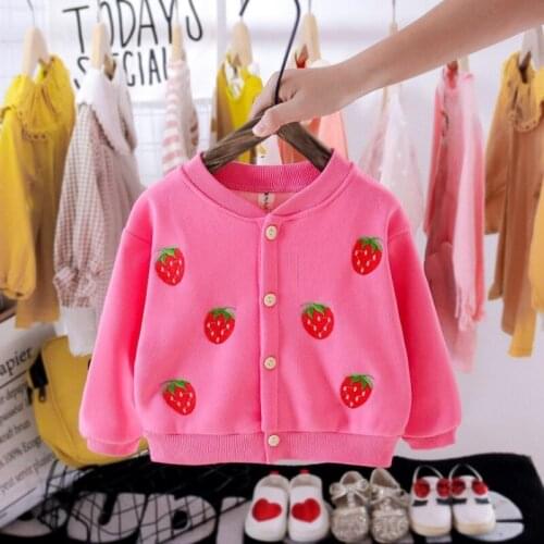 Toddler Child Long Sweater Knitted Cardigan Jacket Baby Strawberry Sweater Coat Winter Sweaters 2021