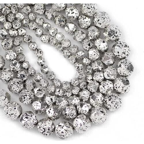 Ancient Silvers Natural Volcanic Lava Mineral Beads 6/8/10/12mm Spacer Loose Stone Beads For Jewelry Making DIY Bracelet 15