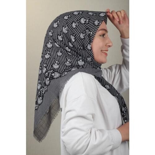 ERİPEK PATTERNED LINEN FLAMLI SCARF BLACK WHİTE SERIES-RENK-02