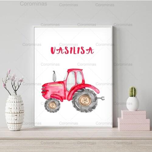 Personalized Name Tractor Boys Canvas Painting Modular Posters and Prints Gift Wall Art Pictures for Baby Room Home Decorations