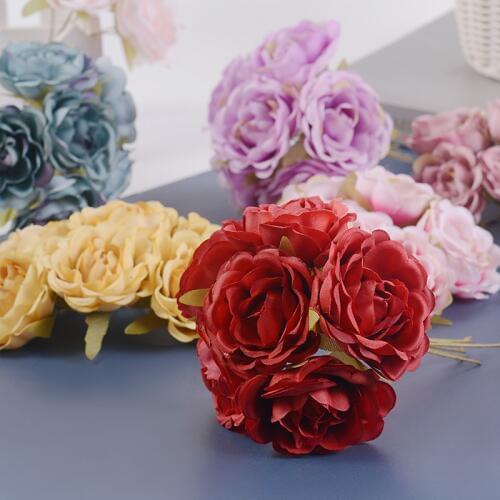 6pcs/lot silk Artificial roses Flowers Bouquet DIY home Wedding Decoration Handmade Gift Craft Wreath silk party scrapbooking