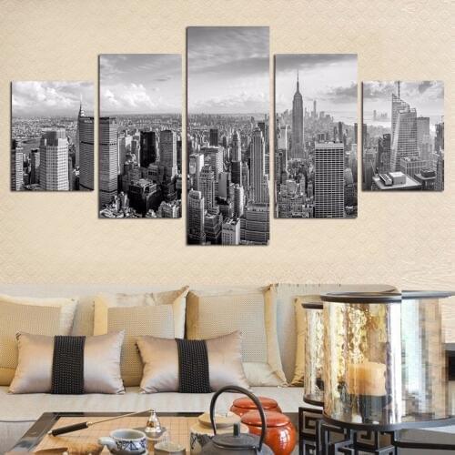 No Framed 5 Pieces Abstract Decorative Wall Modular Pictures Canvas Art Set City Secnery Paintings for Living Room FA400