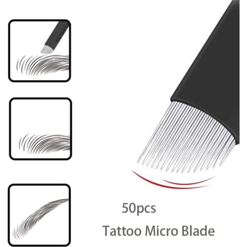 50PCS Black Eyebrow Tattoo Micro Blade 0.16MM, 0.18MM, 0.2MM Blade Makeup Beauty Tool Disposable Packaging Sterile Safe 16U 18U