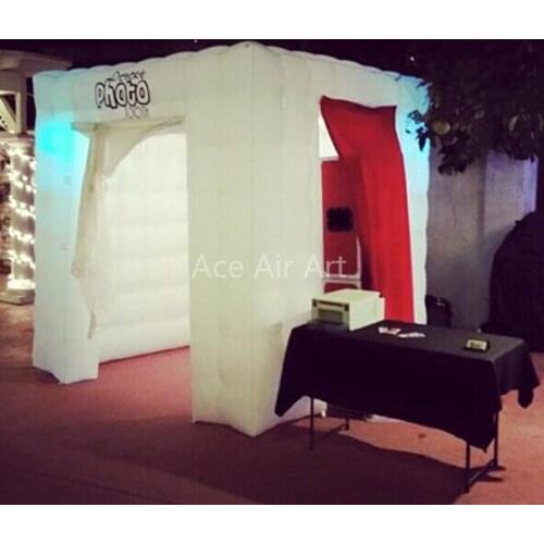 Easy set up/take away built-in fan photo booth inflatable,wedding event party photo cubic tent with white and red color curtain