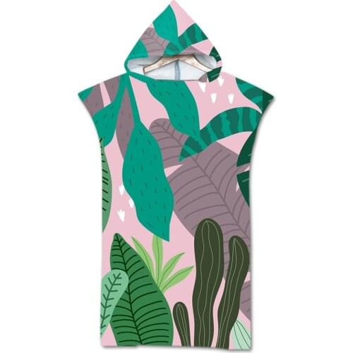 New printed Green leaves Microfiber Printed Hooded Beach Towel Unisex Quick Dry Swimming Pool Poncho Bath Towe