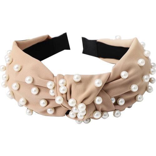 Sweet Women Faux Pearl Beading Twist Knotted Mesh Hair Hoop Headband Headwear New Simple knotted headband headdress