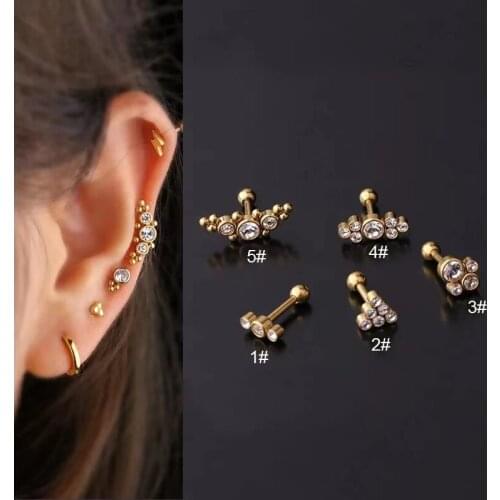 1pc Danity 16G Titanium Surgical 316L Stainless Steel Crystal Gold Auricle Cartilage Piercing Tragus Conch Helix Stud Earring