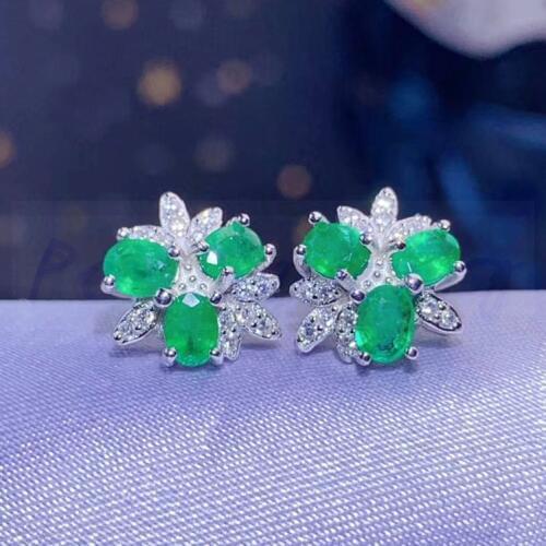 Natural emerald snowflake style stud earring Free shipping 925 sterling silver 0.25ct*6pcs gemstone Fine jewelry S99283