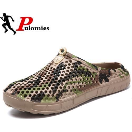 PULOMIES Summer Men Slippers Massage Clogs Outdoor Garden Shoes Male Pool Sandals Bathroom Flip Flops Mules Beach Slippers