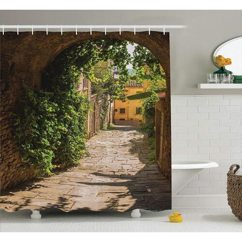 Medieval Shower Curtain Streets Of Tuscany Old Mediterranean Middle Age Town European High Culture Italy Photo Bathroom Decor