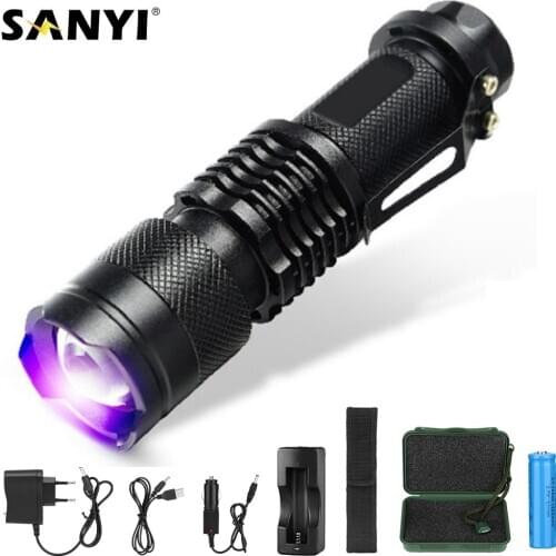 LED UV Flashlight UV Ultraviolet Light 3 Modes LED Torch Light Zoomable Focus 395nm Ultra Violet Light Blacklight by AA/14500