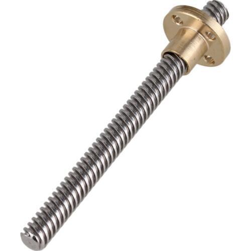 100mm Length 8mm Silver Stainless Steel Lead Screw Rod with Brass Nut for 3D Printer Z Axis