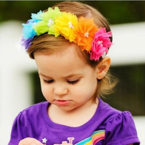 TWDVS Rainbow-like beauty Kids Flower Headband Newborn Ring Flower Hair Elastic Band Headwear Kids Head Accessories W254