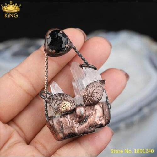 5Pcs/Lot Unique Natural Stone Bronze Pendant For Women Jewelry Making,Yellow Purple Crystal Slab Beads DIY Bracelet Findings