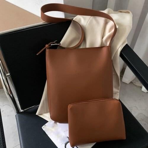 Vintage Shoulder Bag For Women PU Leather Bucket Bag Large Capacity Crossbody Bag Simple Solid Color Lady Handbag Daily pouch