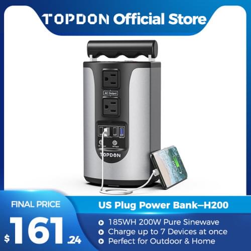 200W Power Bank Topdon H200 Portable Battery Charger Support Solar Charging Energy Storage Power 185WH Fast Charging Powerbank