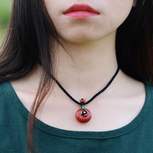 Yanting ethnic handmade choker necklace natural green stone vintage red ceramic pendant necklace women flower alloy bijoux