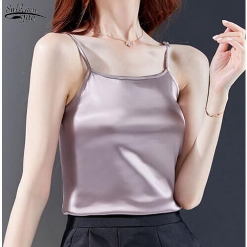 Blusas Mujer De Moda 2021 Solid Color Summer Tops Women Satin Strap Vest Female Sexy Outer Wear Inner Primer Ladys Blouse 9560