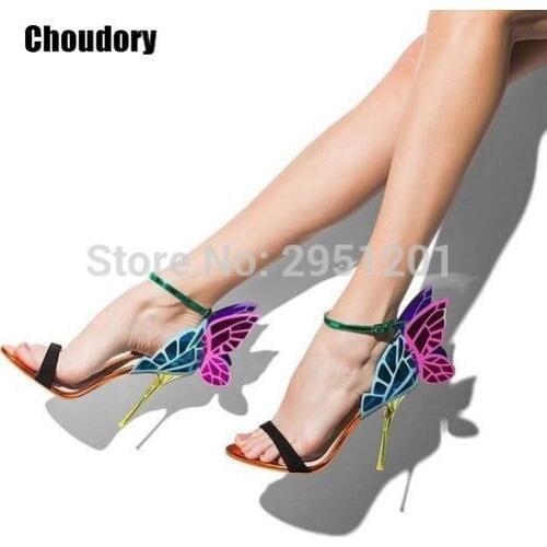2020 luxury brand Butterfly Angel Wings Women High Heels Bowtie Summer Shoes Sandals Woman open toe Ankle Strap Shoes Pumps