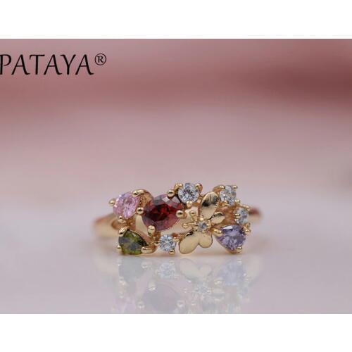 PATAYA New Arrivals 585 Rose Gold Unique Multicolor Rings Colorful Natural Zirconia Rings Women Luxury Fashion Wedding Jewelry