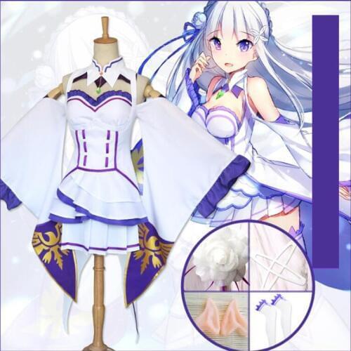 Adult Sexy Re Zero kara Hajimeru Isekai Seikatsu Emilia Cosplay Costume Set For Women Halloween Anime Party Dress Cloth Ware