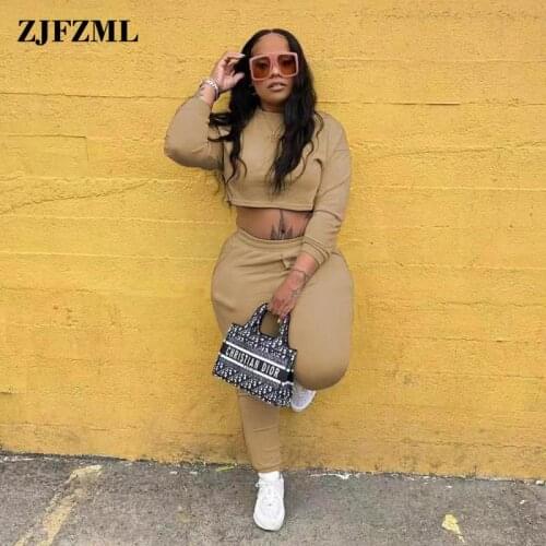 Streetwear Womens Athleisure Suit Long Sleeve Round Neck Crop Pullover and Elastic Waist Workout Jogger Pant Autumn Winter Sets