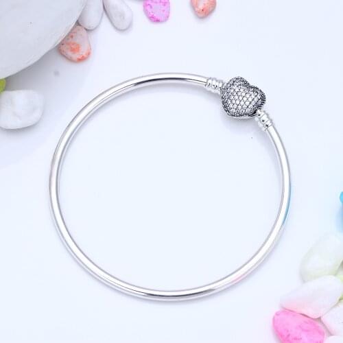 Heart Bangle Bracelet 100% Real 925 Sterling Silver Heart Bangle Bracelet Fit Original Charms Diy Jewelry